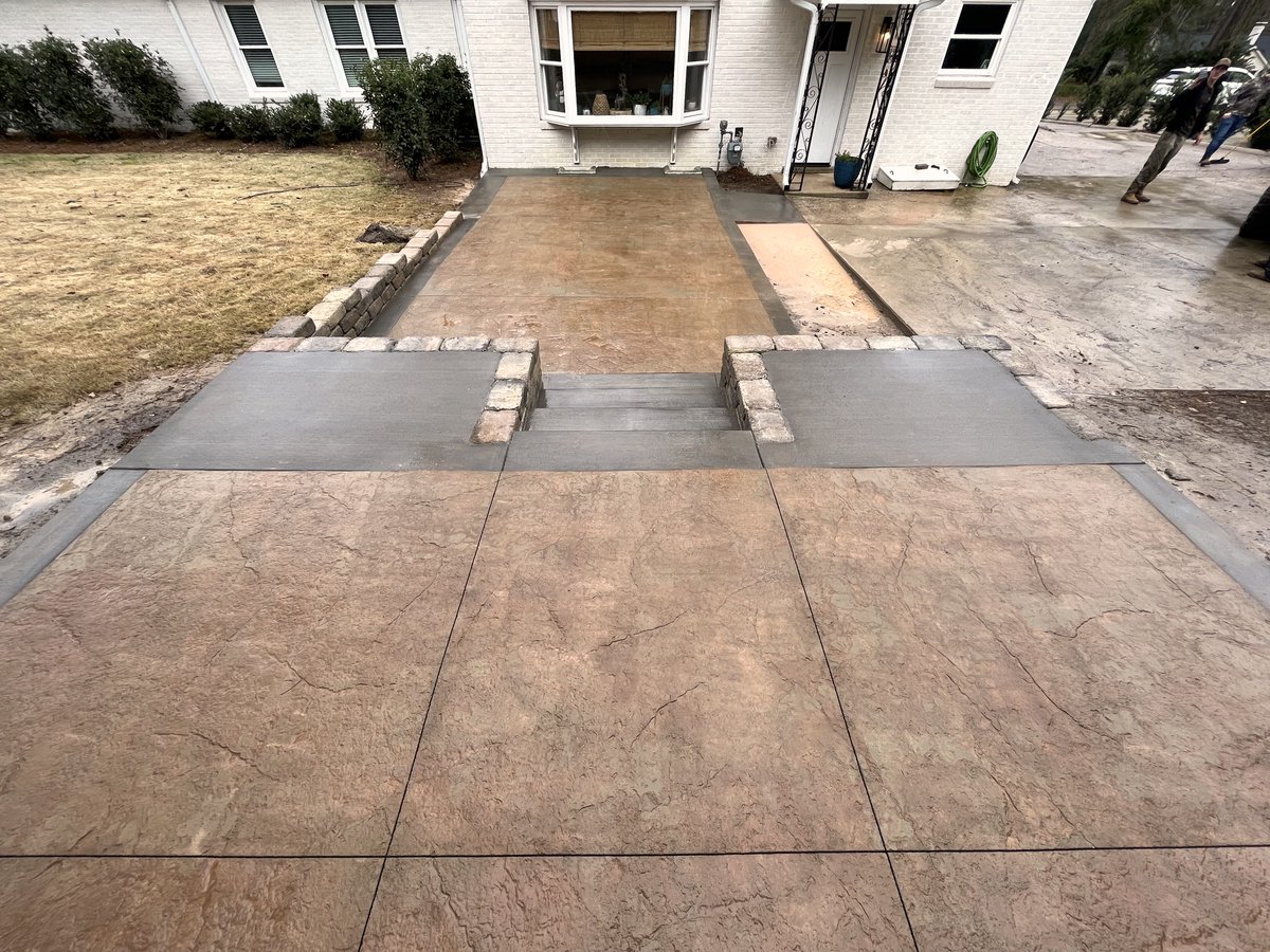 DuffieDriveway's tweet image. What is YOUR favorite part of this new decorative patio? The stamped concrete or the retaining wall with steps leading up to the new grill area? We's love to help you turn your backyard into the sanctuary you have been yearning for! #stampedconcrete #bestbackyard #favorite