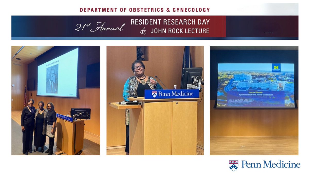 What an honor to have @umichmedicine @EricaMarshMD as the John Rock Lecturer at our 2024 Resident Research Day @PennOBGYN. Thank you for the excellent and insightful presentation on uterine fibroids and the impact of health disparities. @AnujaDokras @PennMedicine