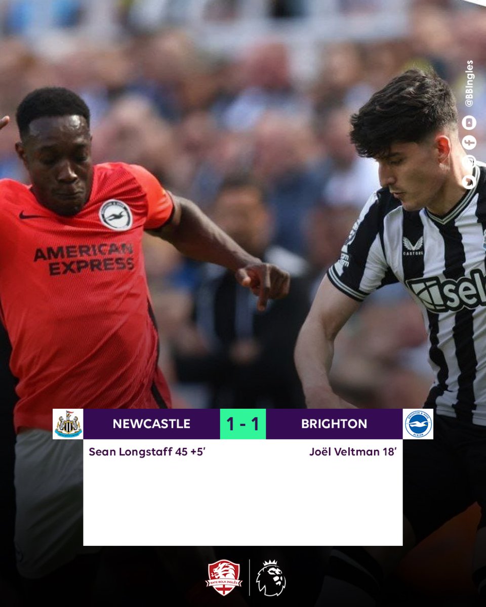 EMPATE AMARGO!!! 

O Newcastle United recebeu o Brighton e saiu perdendo, poderia ter uma grande ajuda para carimbar sua vaga em uma competição europeia, mas não foi além do empate.

#BBIngles #BateBolaIngles #PremierLeague #NEWBHA