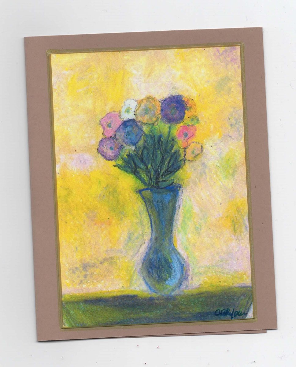 Blank Floral Note Card - The Bouquet Flowers Vase Get Well Thinking of You Greetings Yellow Purple Pink Green tuppu.net/b0740ea8 #Etsy #noteworthycrafts #GetWell