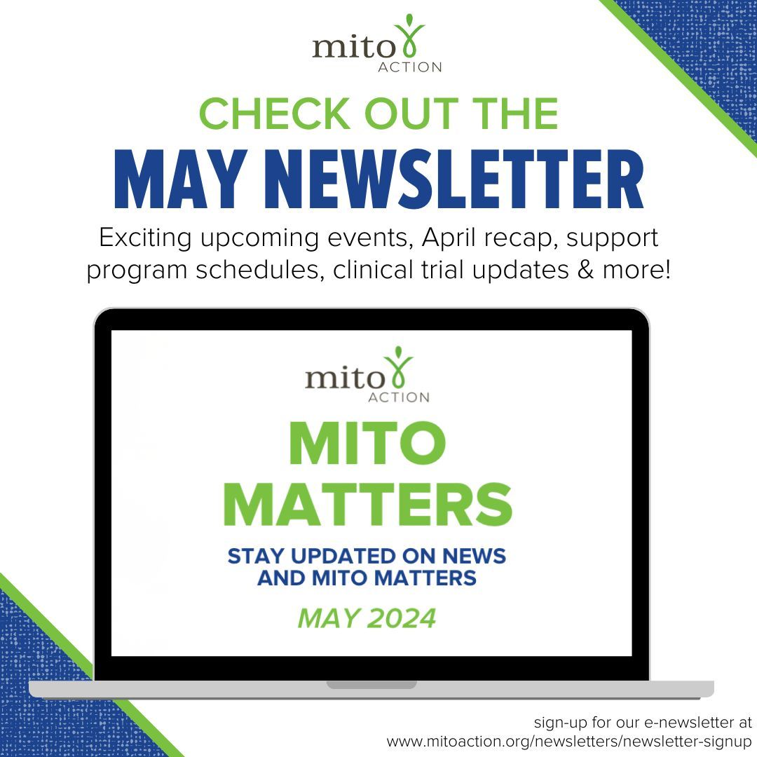 Our May edition of the Mito Matters newsletter is out now! Check it out for programs, events, support, clinical trials, and more. If you would like to be added to our mailing list, click the link below or visit our website! buff.ly/3OcyuPM