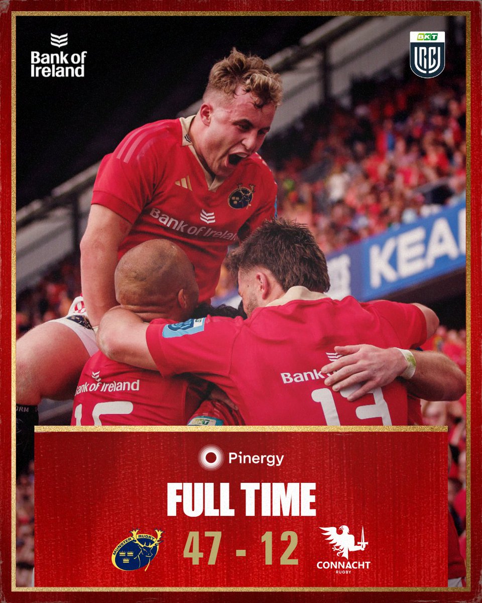 Full-Time | It's a bonus-point win at home with RG Snyman, Calvin Nash, Alex Nankivell, Conor Murray, Joey Carbery, Tom Ahern and Shane Daly among the tries! 💪 Thank you to the 20,183 of you who came out in support! 🙌 #MUNvCON #SUAF 🔴