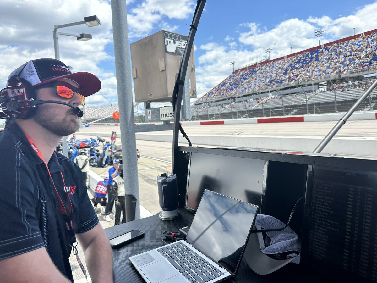. @KadenWHoneycutt helping us out from the pit box today! #DGMFamily ❤️🏁 #NASCAR | @TeamChevy | #CrownRoyalPurpleBag200