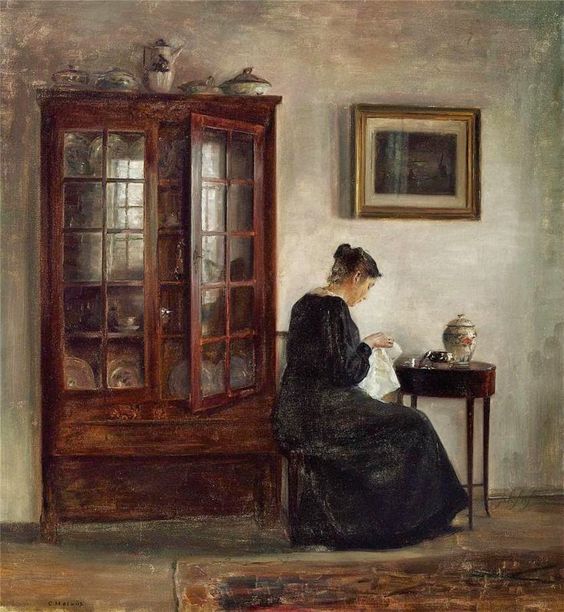 🎨Carl Vilhelm Holsøe (1863 - 1935)
Interior with a woman at her needlework