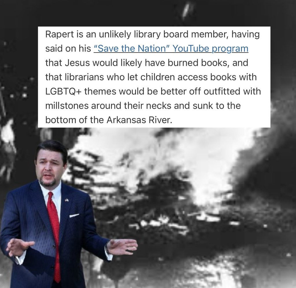 Rapey is a fucking extremist fucknutter that wants librarians drowned in the Arkansas River. 

Yes, he really fucking said this. Word for fucking word.