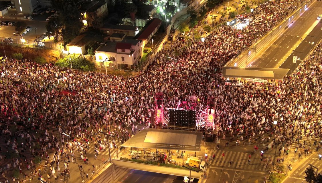 Saturday night and people across Israel are calling for Netanyahu to go. Enough. This is Tel Aviv.