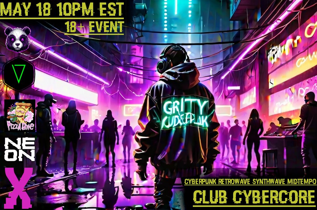 May 18th in #VRChat enjoy the retro futuristic sounds from a city not too distant in the future. Come join us at club cybercore by @BigbyVR