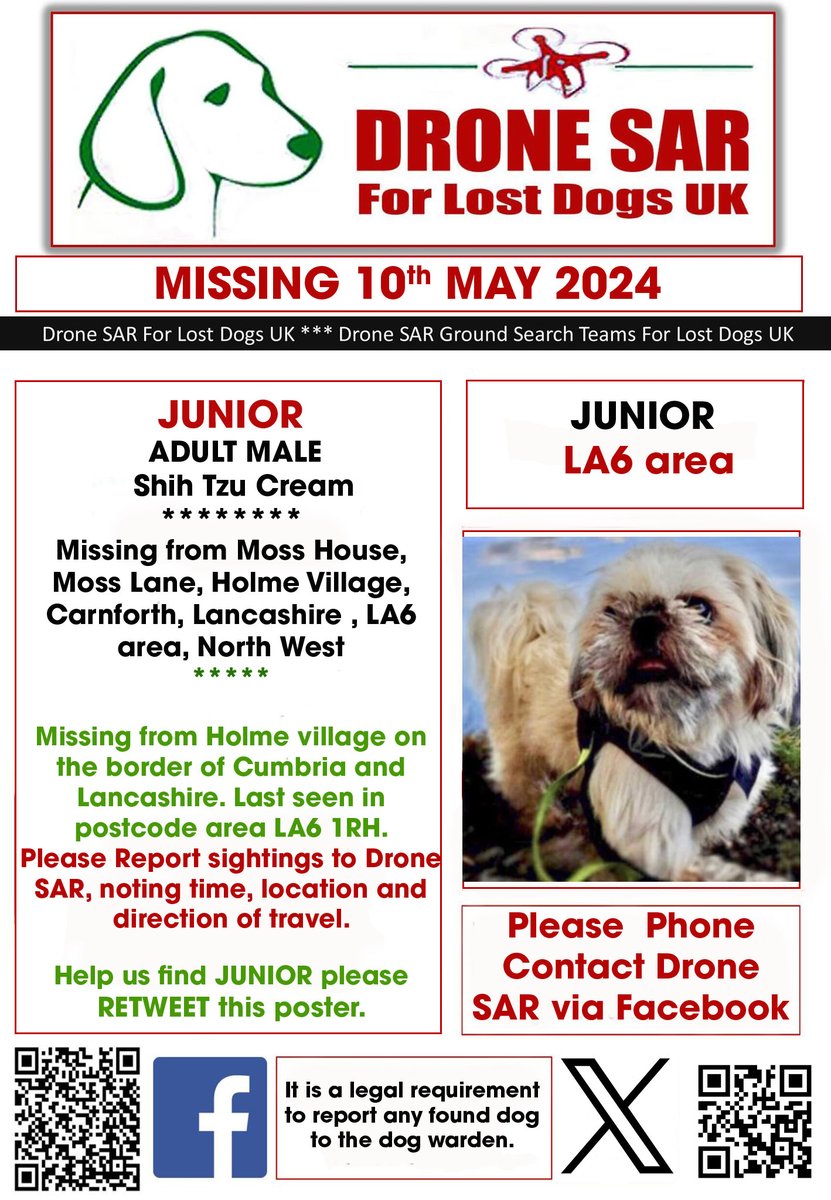 #LostDog #Alert JUNIOR Male Shih Tzu Cream (Age: Adult) Missing from Moss House, Moss Lane, Holme Village, Carnforth, Lancashire , LA6 area, North West on Friday, 10th May 2024 #DroneSAR #MissingDog