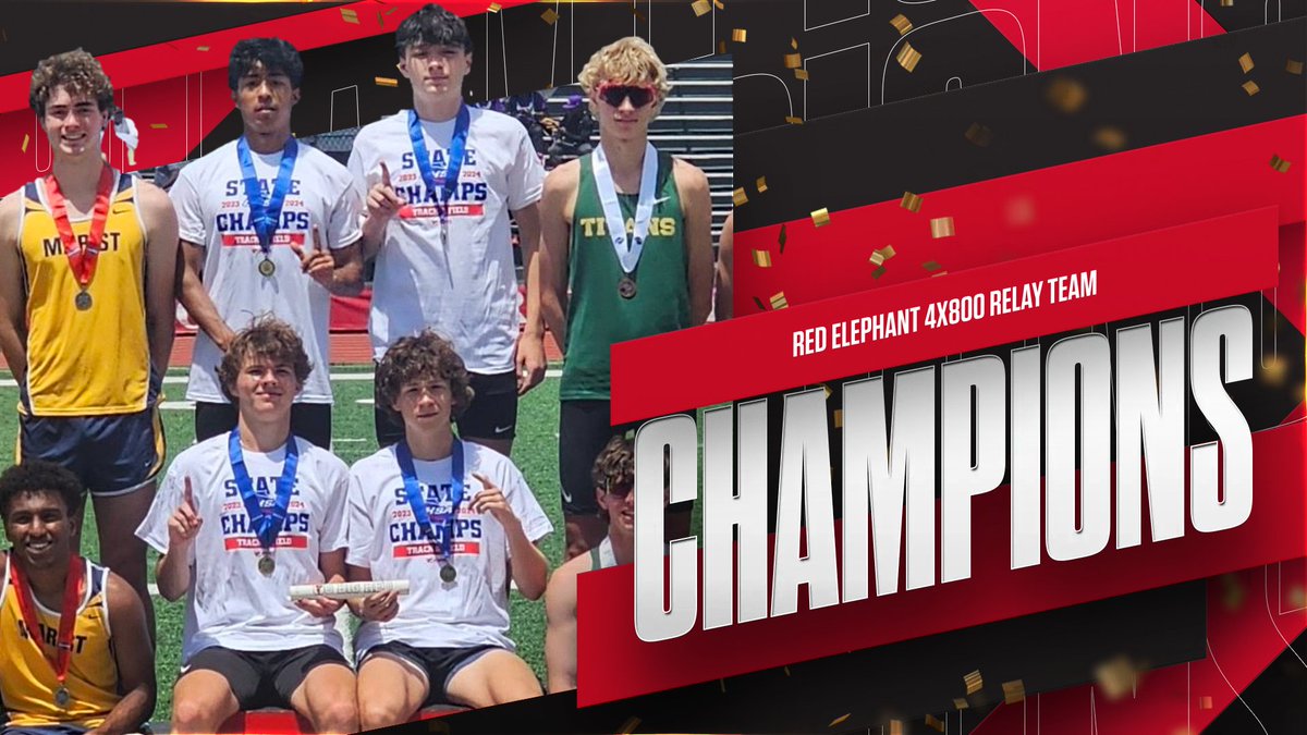 🚨🚨 It's a state championship Saturday for @RedElephant_TF 🚨🚨 Conner Proffitt, Noah Peters, Logan Jordan, and John Valero combined to not only break the school record with their time of 7:53.13, but the Class 6A state record. So proud of you boys! #GoBigRed @RedElephant_XC