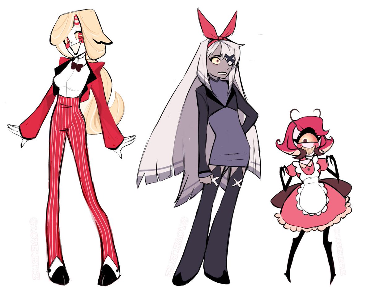 My take on the #HazbinHotelredesign fun! The main girls but how I would envision them :3c lmk your thoughts<3 
#hazbinhotel ❤️