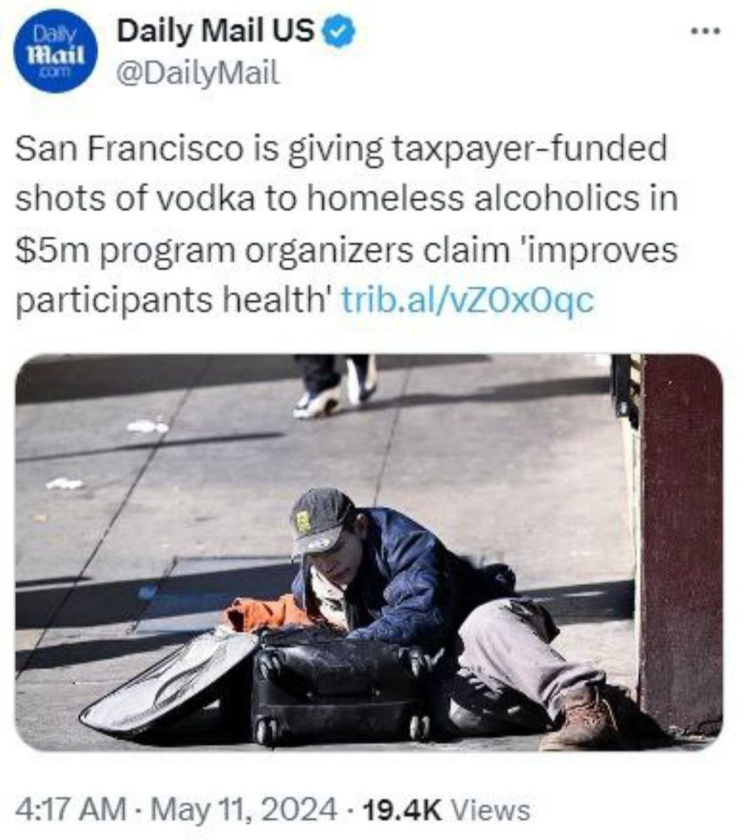 They want to help you kill yourself. 📍Such a program, according to the authorities, should reduce alcohol consumption among homeless people. 🟠 t.me/live_America