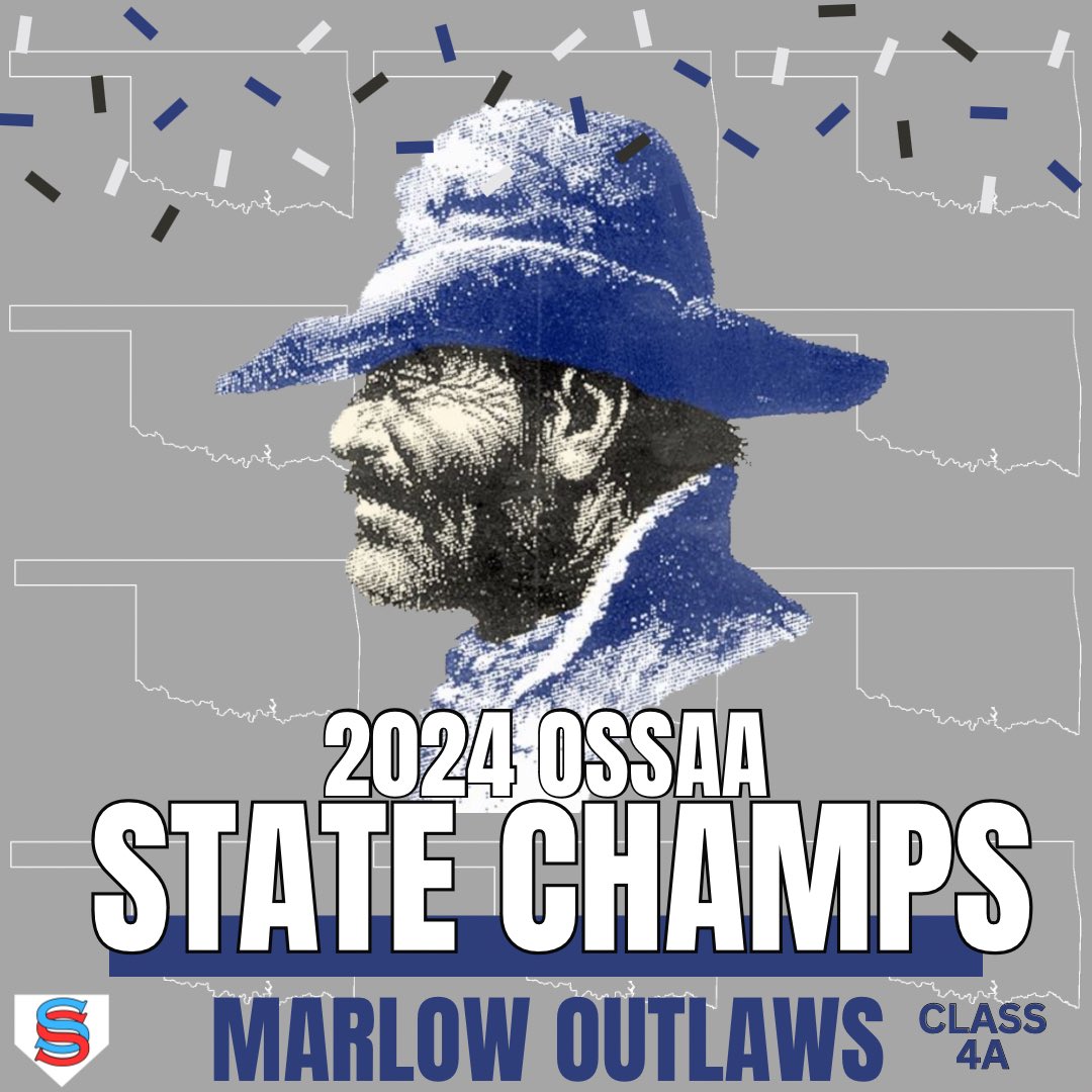 𝟒𝐀 𝐒𝐭𝐚𝐭𝐞 𝐂𝐡𝐚𝐦𝐩𝐢𝐨𝐧𝐬𝐡𝐢𝐩

The Marlow Outlaws are the 4A State Champions after beating Blanchard 3-2!

- Holding (W): CG 7 IP, 2 H, 2 ER, 5 K, 2 BB; 2-3
- Miller/Murray/Harris: RBI each

#OKPreps