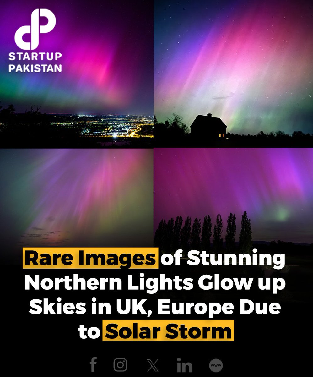 An intense solar storm striking Earth resulted in mesmerizing displays of colorful lights across the Northern Hemisphere early Saturday, with no immediate reports of disruptions to power or communications. #UK #Northernlights #Solarstorm #Europe #Sky