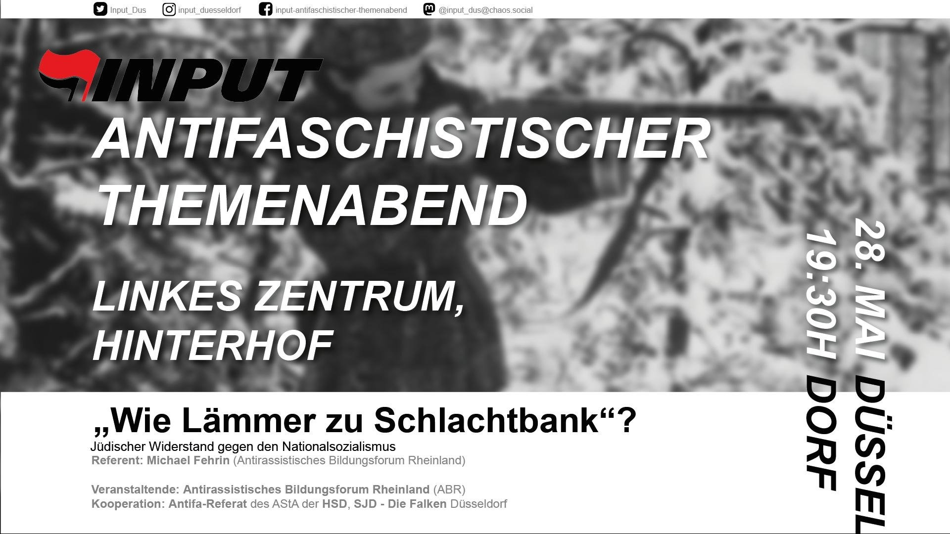 Sharepic zum INPUT 05/2024. Im Hintergrund verschwommen die Partisanin und Fotografin Faye Schulman. Im Vordergrund die Angaben zur Veranstaltung wie im tweet.