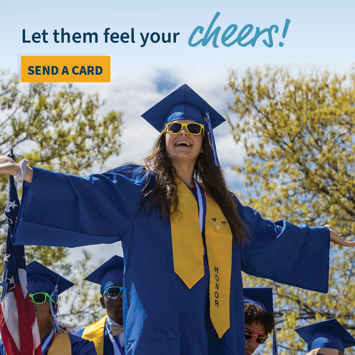 Graduation is 1️⃣ week away! As our students prepare to walk across the stage, they should know they aren’t alone in facing life’s next challenges. Share a message of congratulations and support with our graduates by filling out an eCard today. bit.ly/3Wa9jRJ