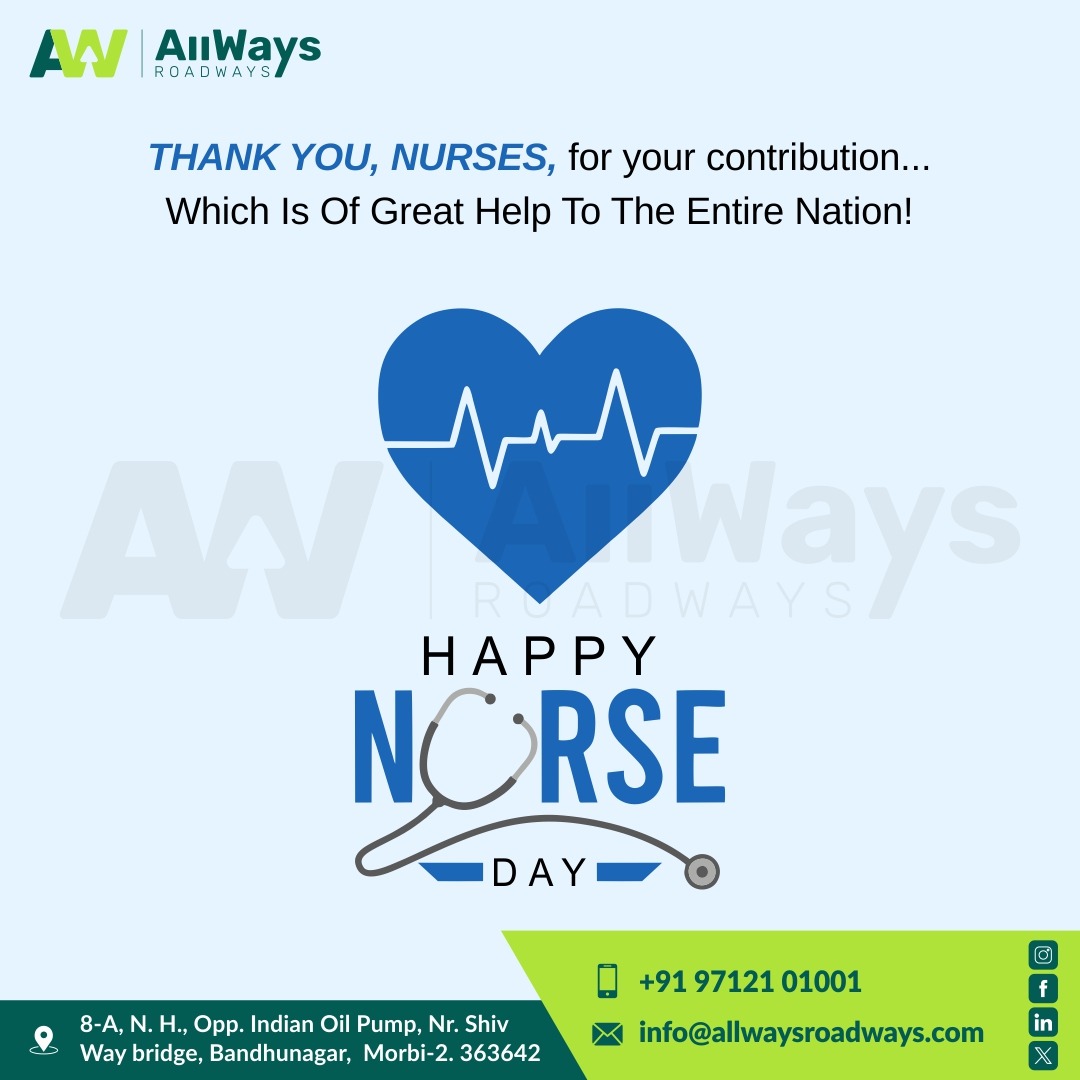 Without nurses, our lives would not be the same. ALLWAYS ROADWAYS is grateful to all the nurses who do so much to look after the patients' health.💪🛡️

#nurseday #nationalnursesday #nursinglife #protector #helthcare #india #allwaysroadways #allways #roadways