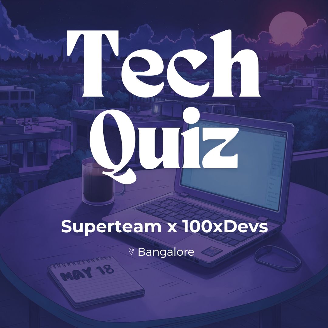 This is happening on 18th of May. 10 teams, each of 2 people. Hosted by me and @shek_dev Please register if you're in Bangalore and would like to participate - lu.ma/st-blr-quiz
