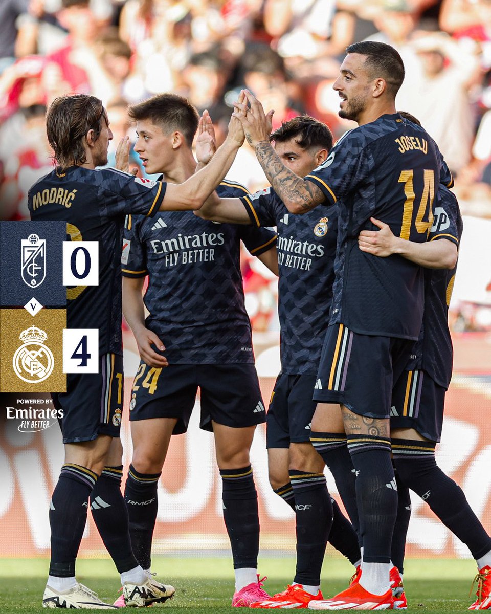 ⏱🏁 FULL-TIME! 

Granada CF 🔴 0-4 🔵 Real Madrid (Fran García 38', Arda Güler 45'+2', Brahim Díaz 49' &amp; 58'). #LALIGAEASPORTS 

Tiga poin dan nirbobol lagi! Real Madrid sejauh pekan 35 mengumpulkan 90 poin dan berpeluang mengumpulkan maksimal 99 poin!

Siapa MVP di laga ini? 🤔