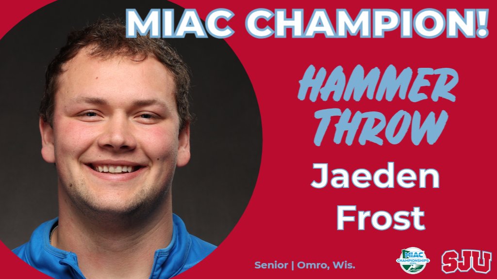 MIAC CHAMPION! Senior Jaeden Frost wins SJU's first MIAC outdoor title in the hammer throw w/a toss of 52.62 meters! #GoJohnnies #d3tf