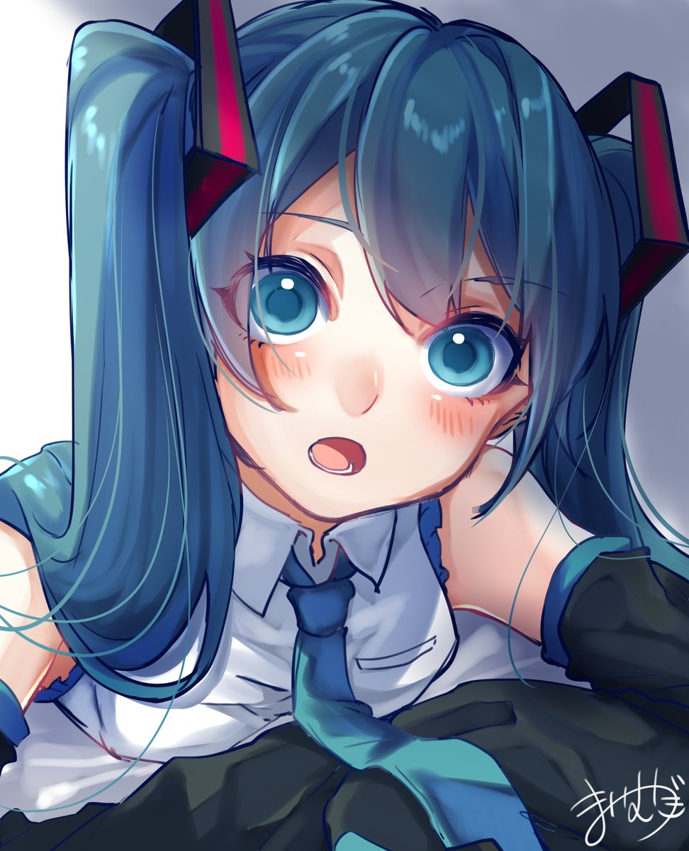 hatsune miku 1girl solo long hair looking at viewer blush open mouth blue eyes  illustration images