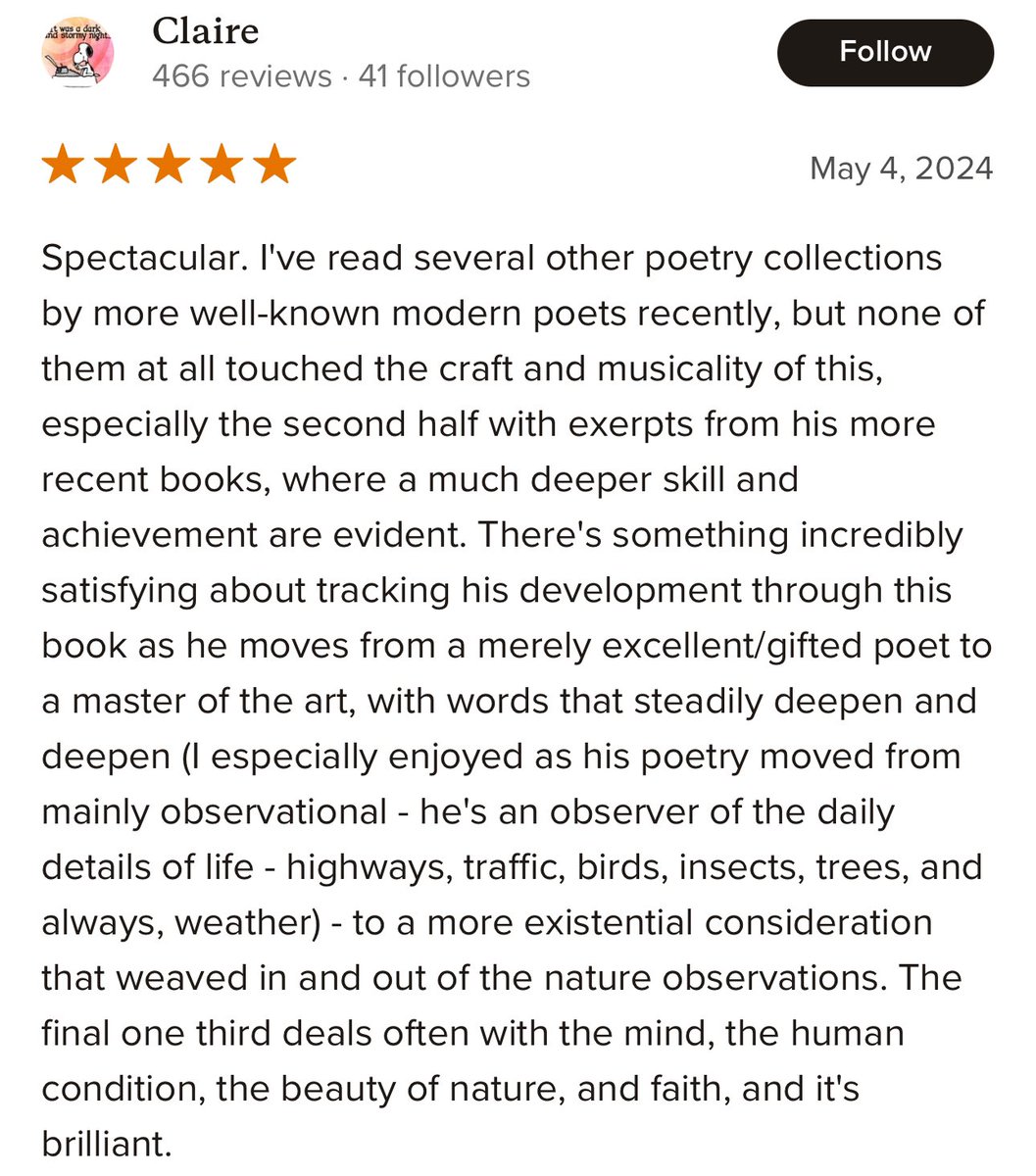 I’m touched by this review of my book Decades: Selected Poems on Goodreads. “There's something incredibly satisfying about tracking his development through this book as he moves from a merely excellent/gifted poet to a master of the art…”