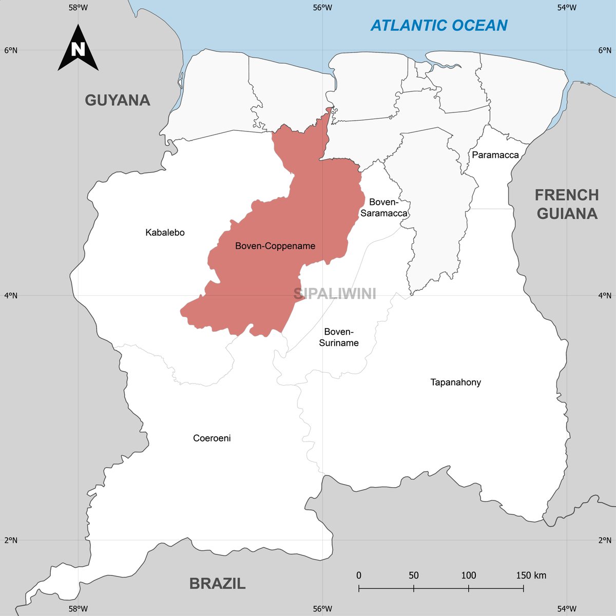 Suriname has 10 Administrative Districts, each district is further divided into Resorts. This map shows the Resort of Boven-Coppename, which is part of the District of Sipaliwini. This map is part of a new series highlighting each administrative resort in #Suriname 🇸🇷