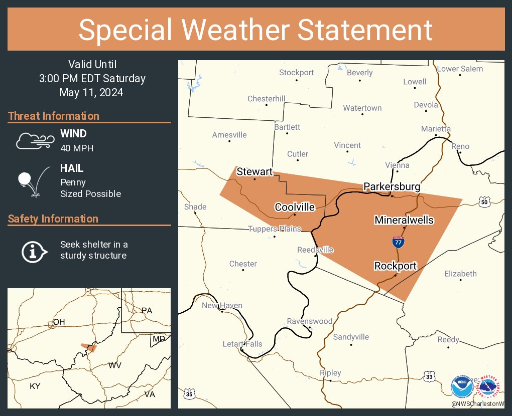 A special weather statement has been issued for Parkersburg WV, Belpre OH and Blennerhassett WV until 3:00 PM EDT