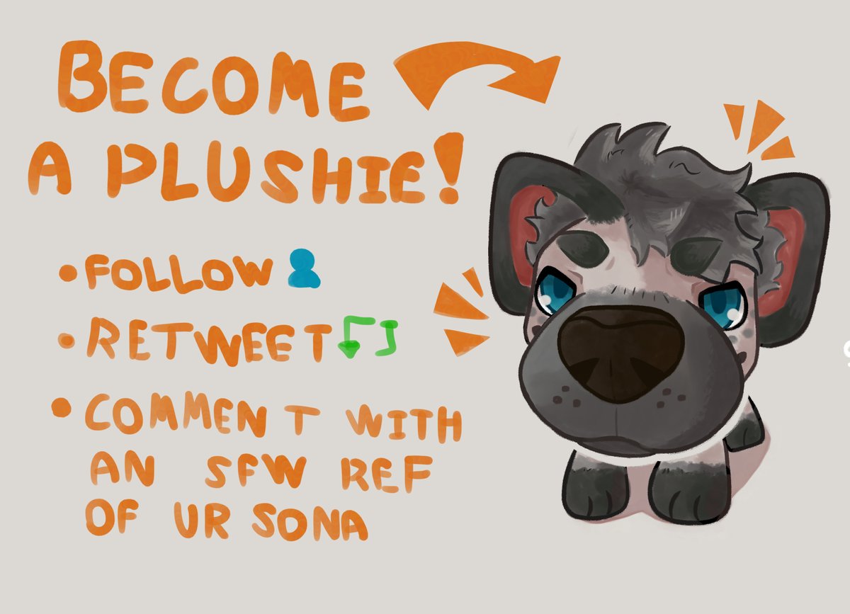 Become a plushie today! Okay so Imma try to draw everyone who follows the rules below into a plushie, good luck and see ya! #furry #furryart #plushie