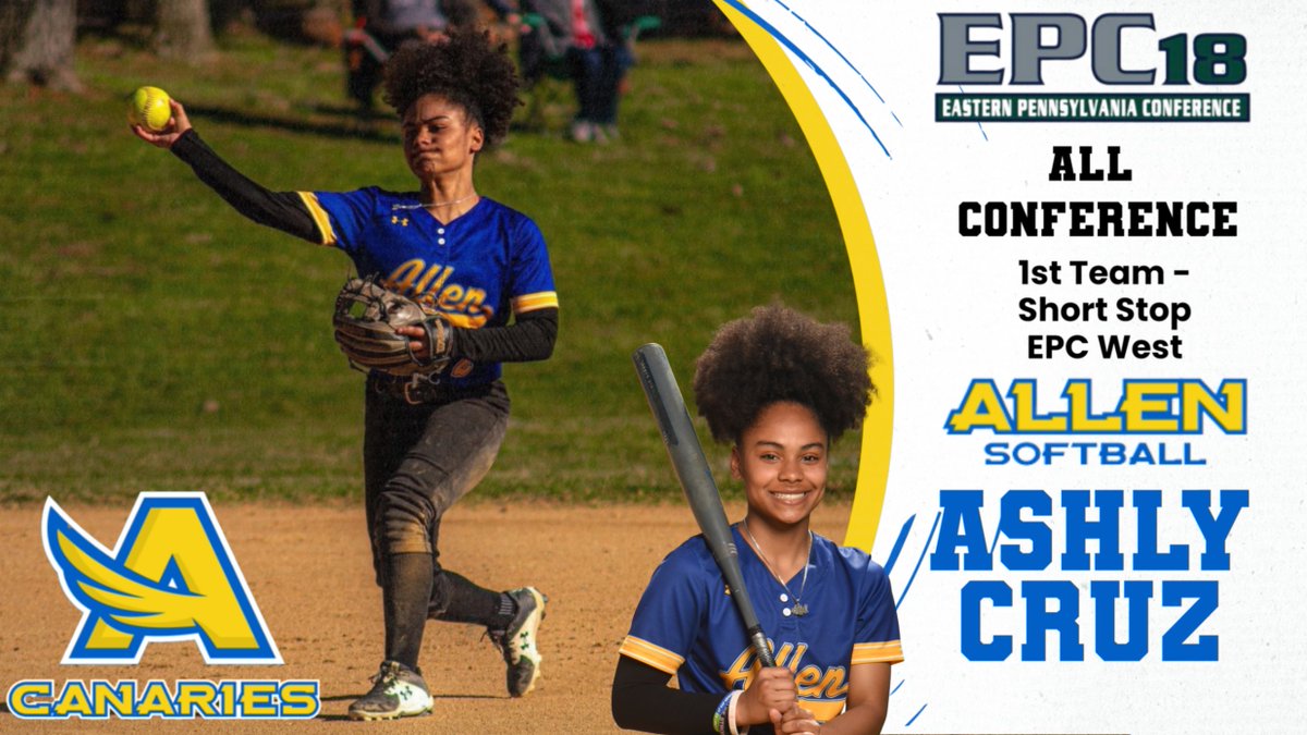 Congratulations to Canary - Ashly Cruz on being named All Conference in Softball! Senior Short Stop - Ashly Cruz was named 1st Team All Conference for the EPC West! We are so incredibly proud of Ashly for all her accomplishments! #CanaryNation