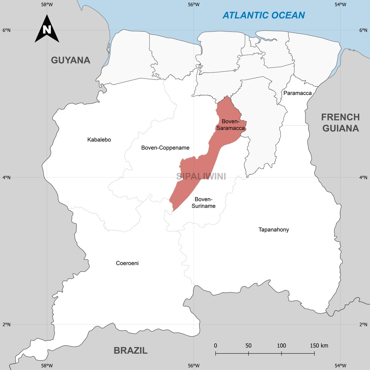 Suriname has 10 Administrative Districts, each district is further divided into Resorts. This map shows the Resort of Boven-Saramacca which is part of the District of Sipaliwini. This map is part of a new series highlighting each administrative resort in #Suriname 🇸🇷