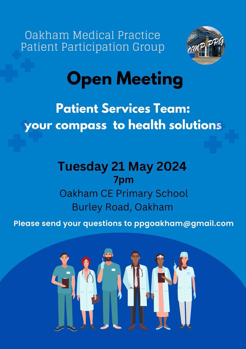 Looking forward to seeing OMP patients at the next Open Meeting at 7pm, 21 May, this time at CE Primary School. We’re going to be exploring how the Patient Services Team is there to help you and signpost when you need care. <a href="/MedicalOakham/">Oakham Medical Practice</a>