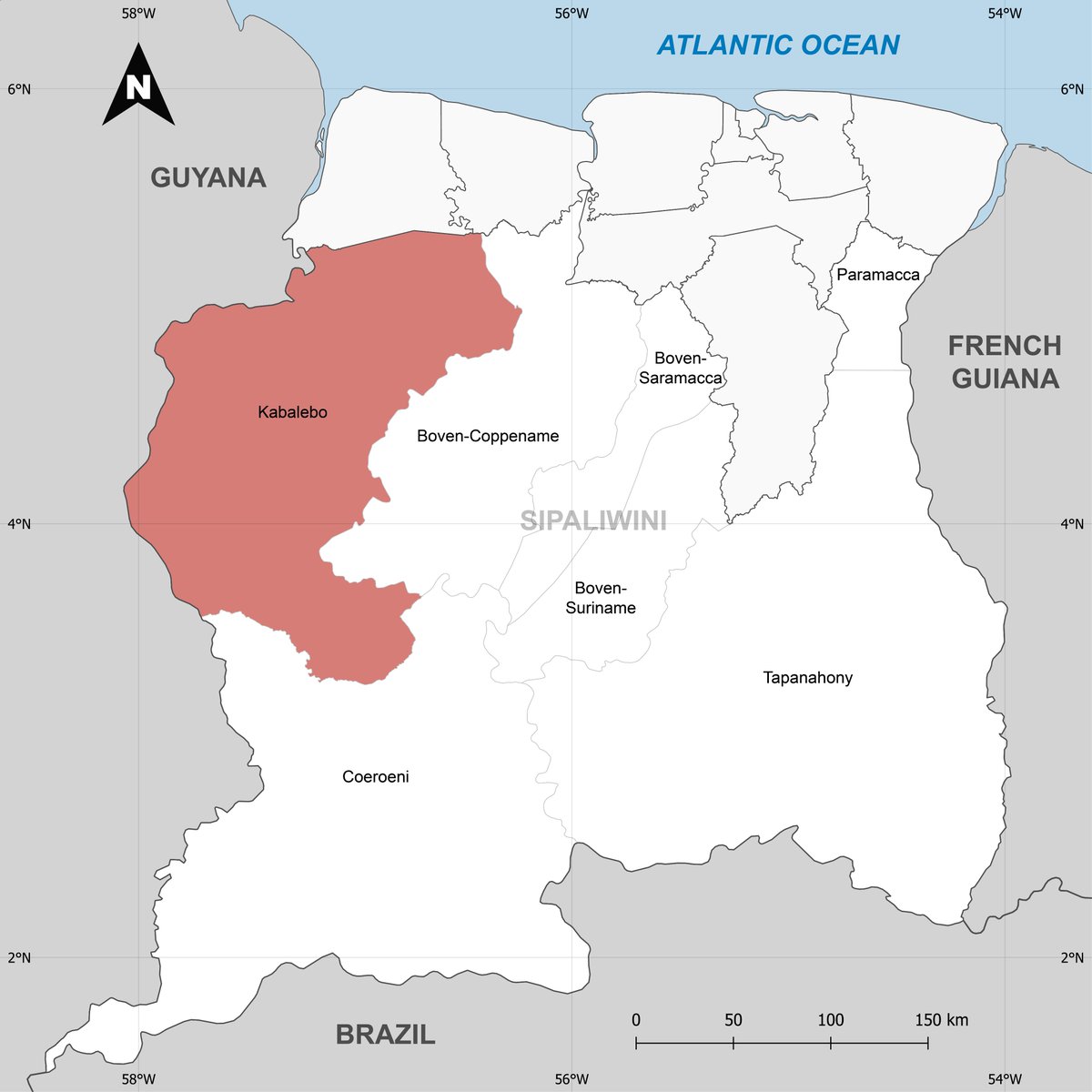 Map highlighting the resort of Kabalebo, part of Distict Sipaliwini in #Suriname