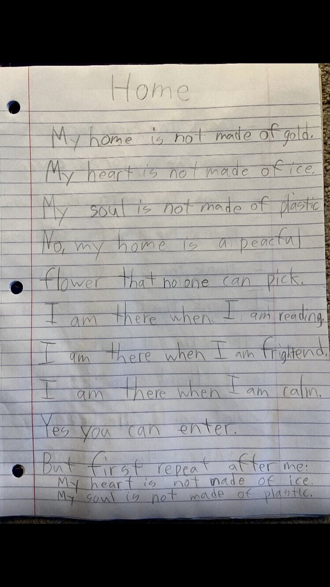 My 8-year-old niece wants to be a writer. This is her first poem. 'My soul is not made of plastic.'