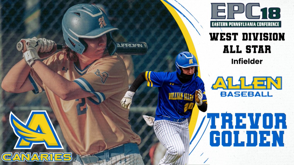 Congratulations to Senior Trevor Golden! Trevor was named to the EPC West Division All Star team. Trev had huge hits all year, including his last ever at-bat as a Canary, a walk-off double to win the game vs Dieruff on Senior Day! #CanaryNation