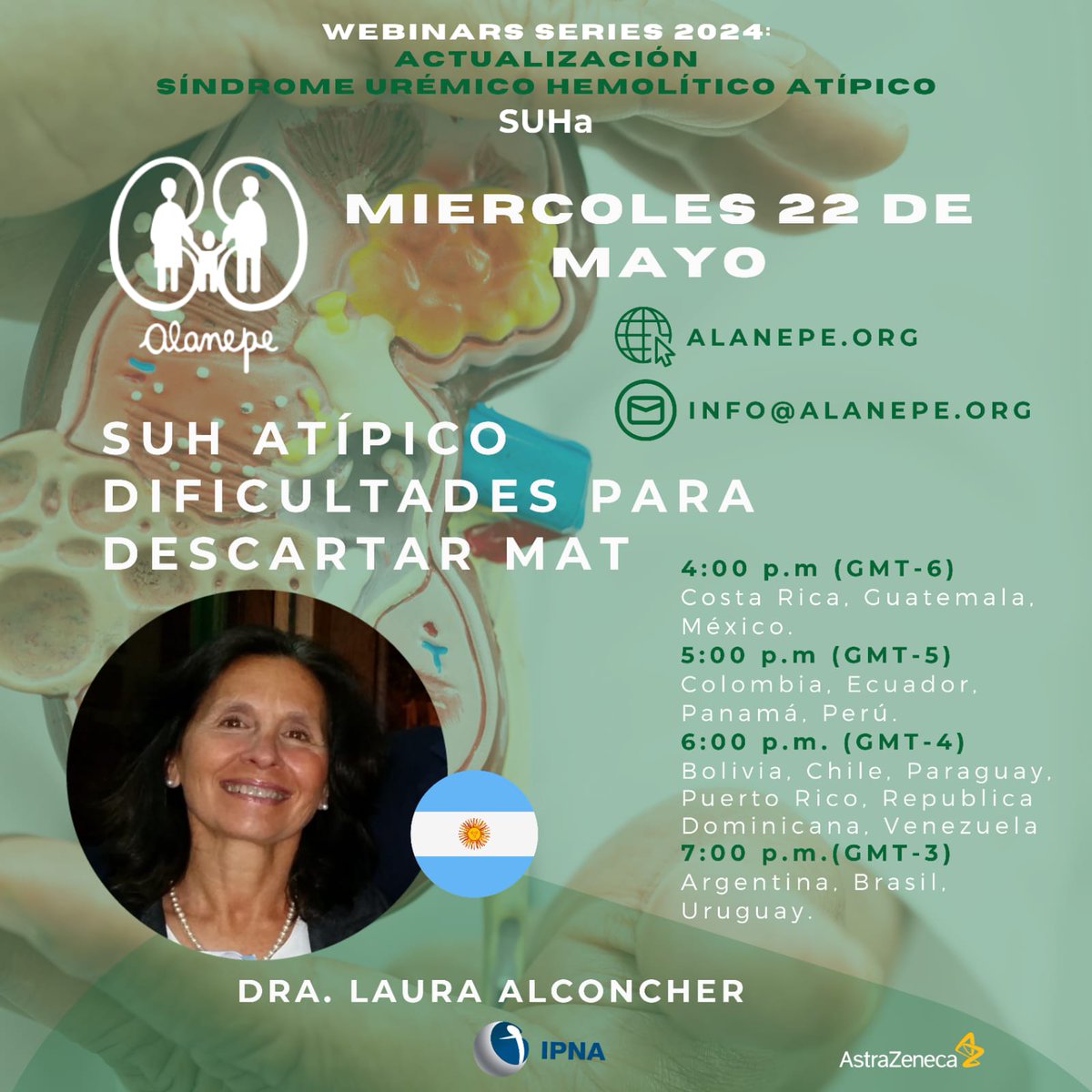 ⚠️ Alanepe inicia la serie de webinars. 💡 ¿Quieres estar al día con lo último en SUHA? ¡Entonces no te puedes perder esta serie de webinars 💻 El 1ero.: 'Diagnóstico de SHU Atípico, dificultades para descartar #MAT' 👩‍⚕️Dra Laura Alconcher - Argentina 🇦🇷 🗓️ Miércoles 22 de Mayo 24