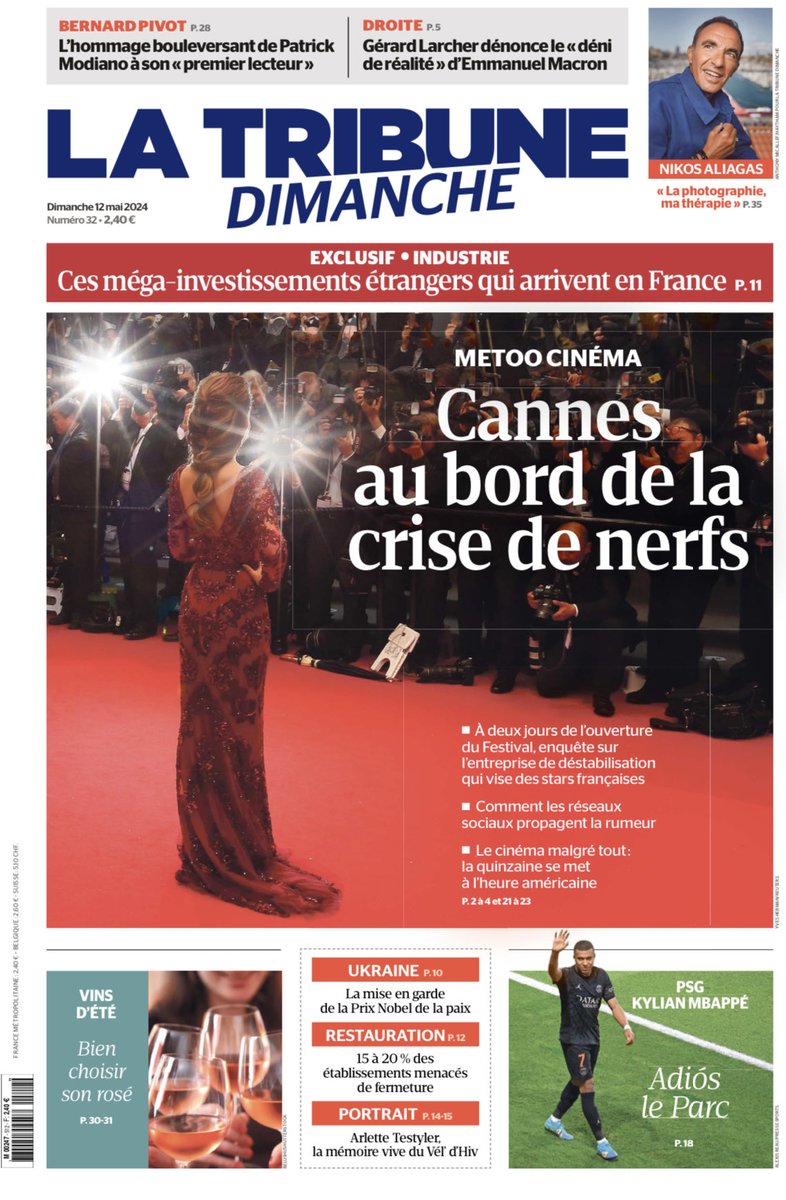Numéro 32 de #LaTribuneDimanche:
-Notre enquête sur l’entreprise de destabilisation du Festival de Cannes
@PaulineDelassus⁩ 
-Emmanuel Macron songe à débattre avec Marine Le Pen ⁦@LVigogne⁩ 
-Le ministre de l’Industrie dévoile les mega investissements étrangers ⁦