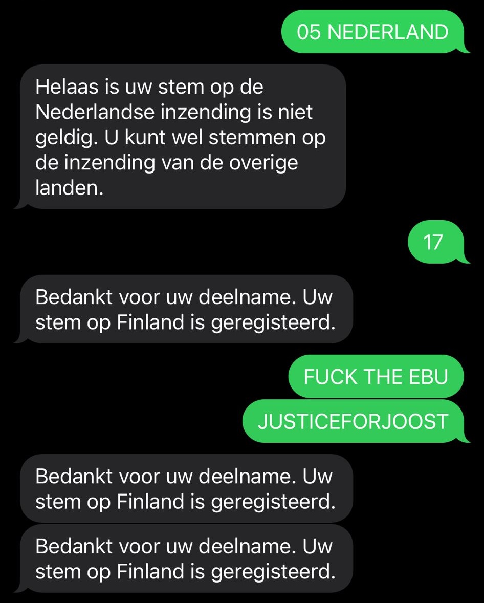 Chat mocht een stem uitbrengen en hun favoriet was.. Finland 💀😂 

En dan dit gesprek #FreeJoost