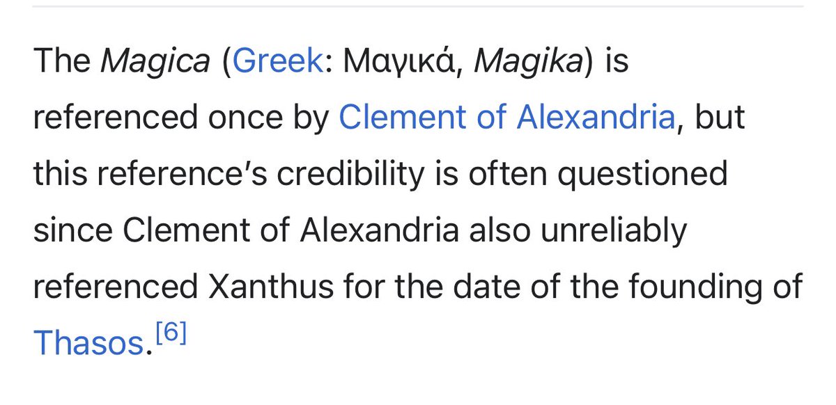 @bachem_d You gotta be the easiest person to debunk in all humanity. The “supposed” statement came from “Xanthus Magica”, which - does not - exist in any form except some mention by a Christian priest Clement of Alexandria after 150 AD. Again, there is - zero - proof Xanthus ever wrote