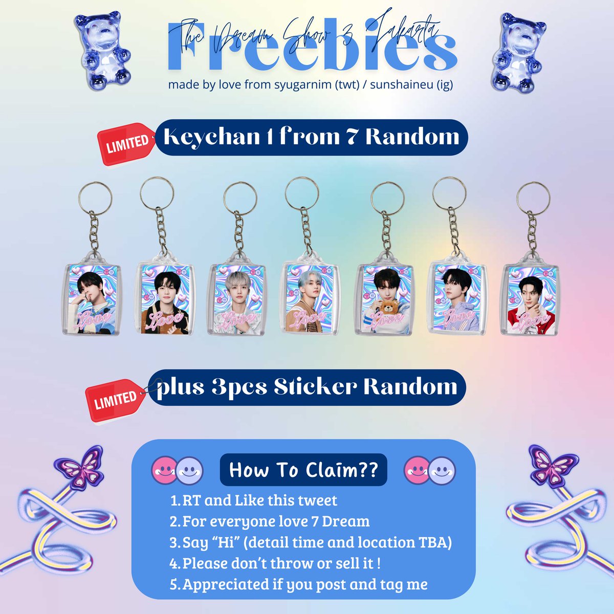 THE DREAM SHOW 3 in JAKARTA
Freebies by @syugarnim 

🗓️ Sat, 18 May 2024 
📍 GBK Stadium
⏰ TBA
⚠️ Limited Quantity

Hope you like the freebies & See you at the venue! 🤗

#THEDREAMSHOW3INJKT 
#NCTDREAM_THEDREAMSHOW3_JAKARTA #TDS3INJAKARTA #TDS3INJKT