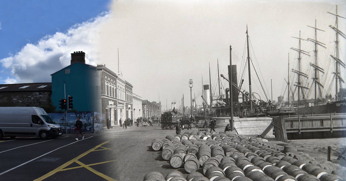 Timewarp of Penrose Quay then (c1920) & now (2024) #LoveCork #PureCork #CorkLike #TimewarpCork 
B&W📸#Cork Camera Club & Cork Public Museum