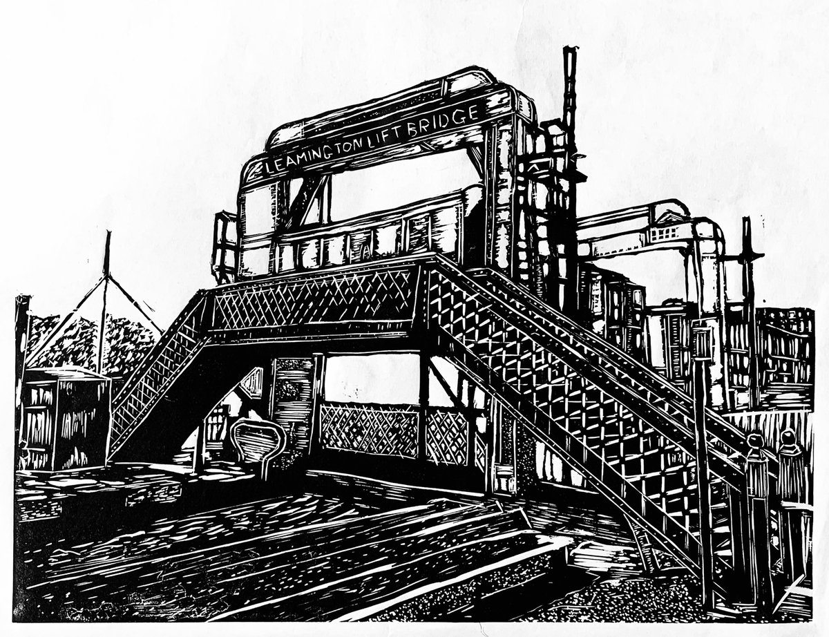 A new linocut of the Leamington Lift Bridge in Edinburgh. It’s about 50x40cm (so just a wee one) which made the detail tricky to achieve.