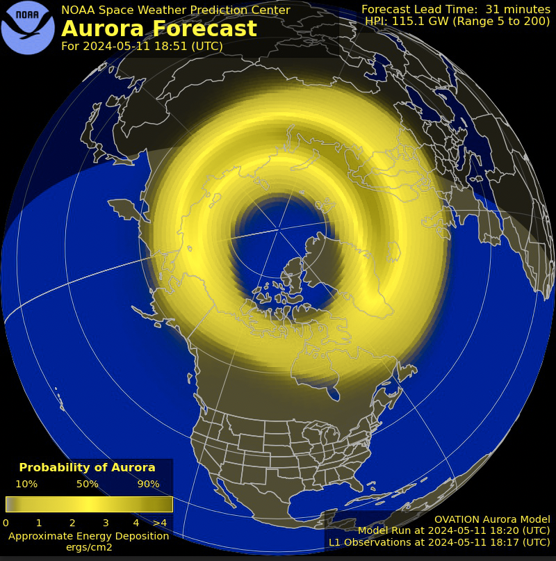 rsimmon's tweet photo. Color maps of #aurora forecasts from @NWSSWPC compared to Photoshop’s simulation of the most common type of color-deficient vision (deuteranomaly). Please use accessible palettes visualizations. https://t.co/JNCFIrxsKb