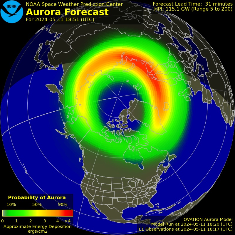rsimmon's tweet photo. Color maps of #aurora forecasts from @NWSSWPC compared to Photoshop’s simulation of the most common type of color-deficient vision (deuteranomaly). Please use accessible palettes visualizations. https://t.co/JNCFIrxsKb