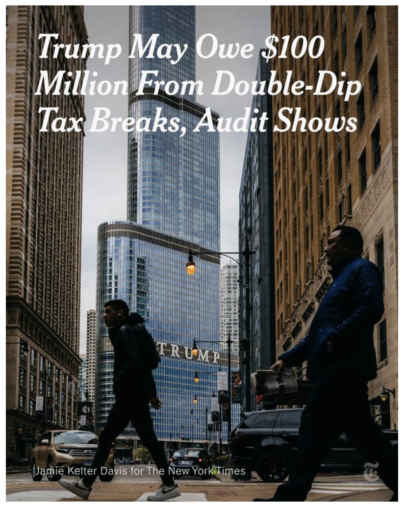 Looks like #DonTheCon has struck again 👇

Trump used a dubious accounting maneuver to claim improper tax breaks from his Chicago tower, according to an IRS inquiry uncovered by The New York Times and ProPublica. 

Losing an audit battle over the claim could cost him over $100…