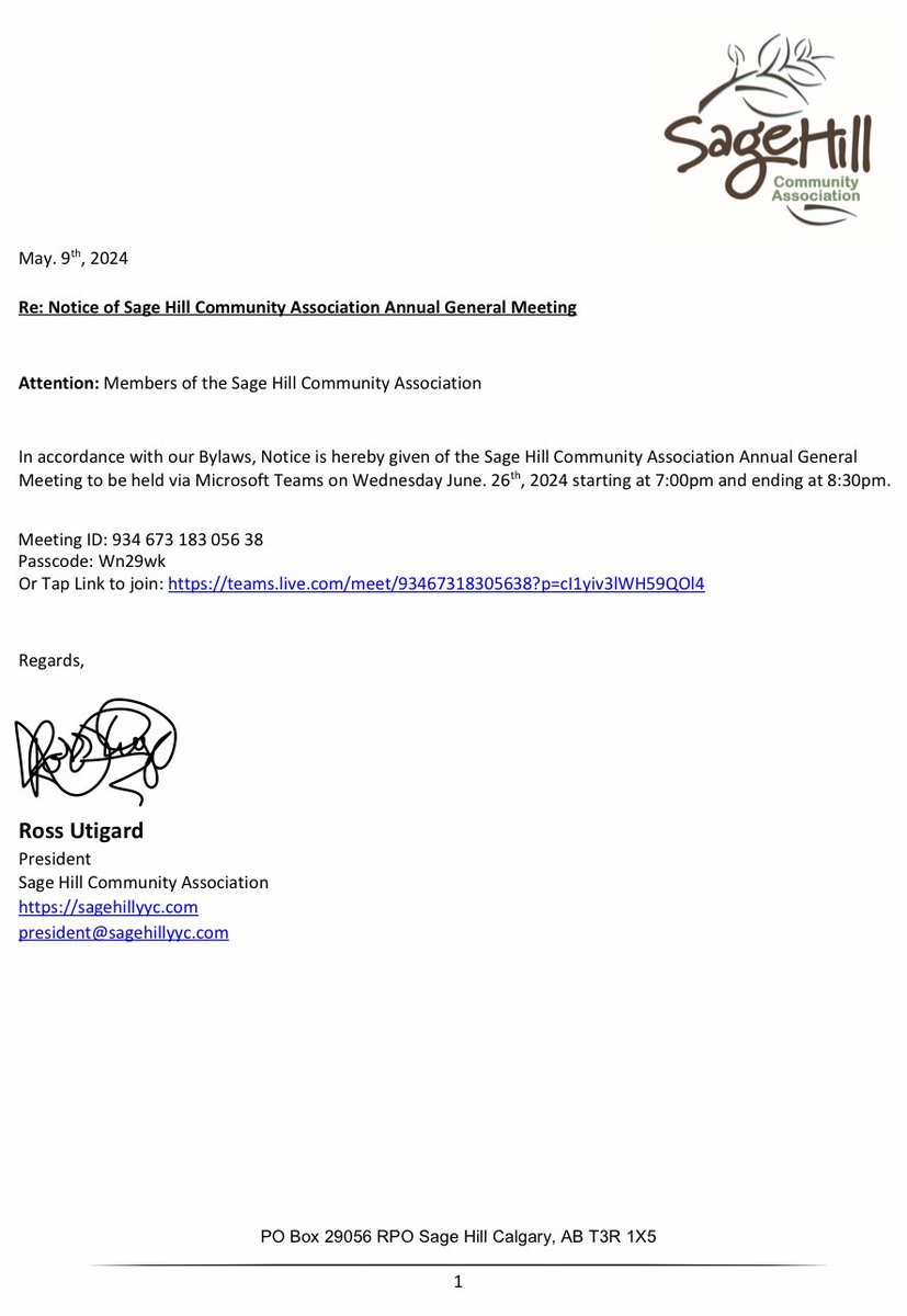 SageHillYYC's tweet photo. Notice of Sage Hill Community Association 12th annual general meeting.

Positions up for election are; president, 2nd vice president, secretary &amp; Director positions 1,3 &amp; 5.

To attend, you must hold a household membership purchased on our website https://t.co/5rSuBzmezN