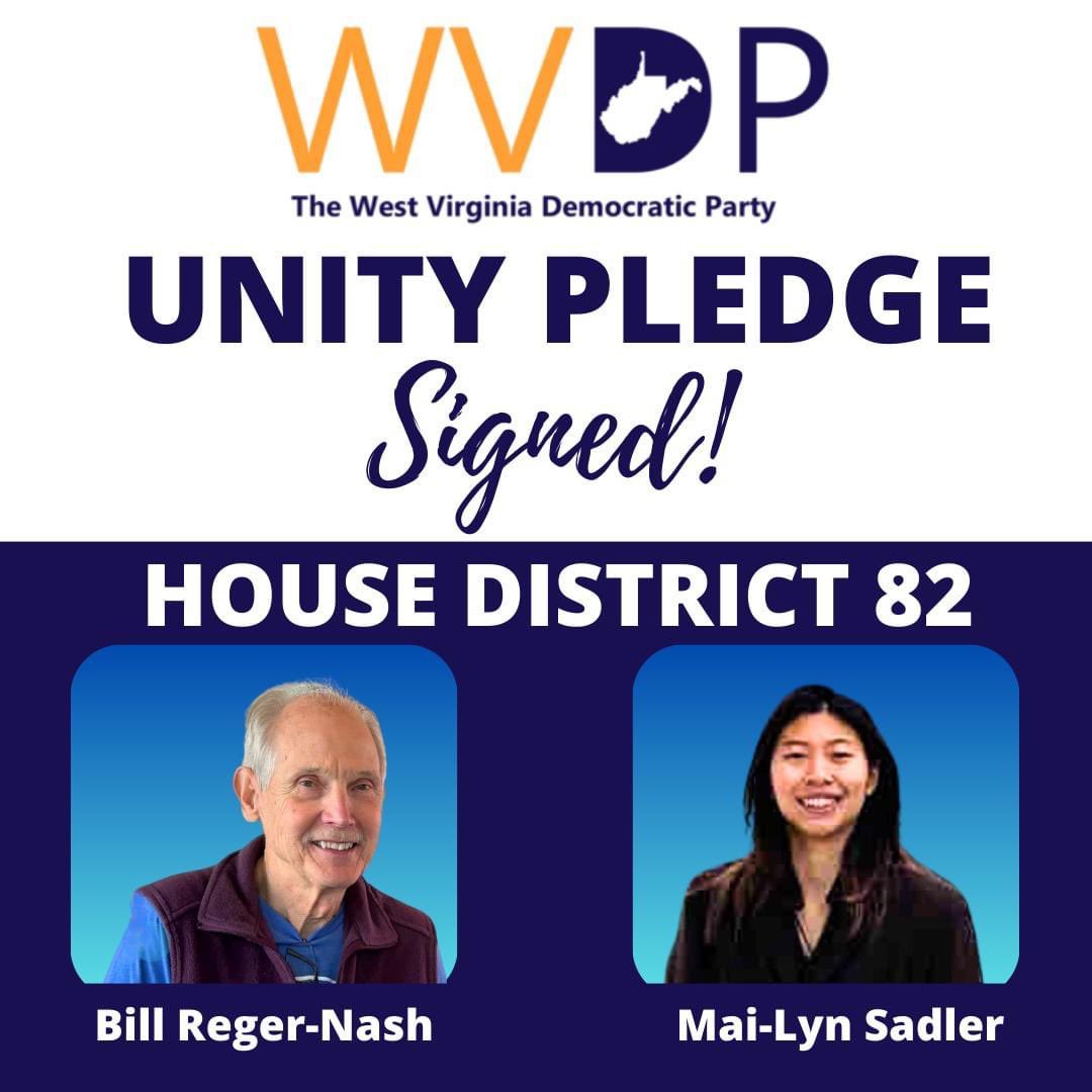 #Unity up and down the ballot! Inspired by the hard work being shown in WV HD82 by @WVMonDems. Mai-Lyn Sadler for the House of Delegates & Bill Reger-Nash for House WV-82 are running great campaigns to earn their votes and stand united to win this seat in November! #WVDemocrats