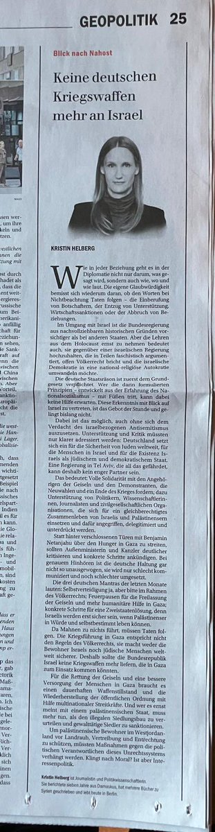 Schön, dass die @berlinerzeitung die Nahost-Expertin @kristin_helberg als neue geopolitische Kolumnistin gewinnen konnte. Erster Aufschlag zum Thema: Wie könnte eine bessere deutsche Israel-Politik aussehen?