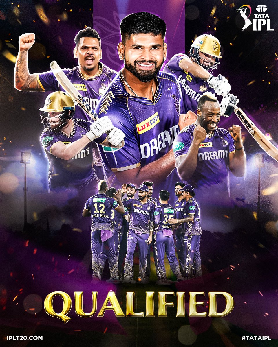 Say hello to the first team to qualify for the #TATAIPL 2024 Playoffs 🤩 𝗞𝗼𝗹𝗸𝗮𝘁𝗮 𝗞𝗻𝗶𝗴𝗵𝘁 𝗥𝗶𝗱𝗲𝗿𝘀 💜 get the much-awaited ‘Q’ 👏👏 Which other teams will join them? 🤔 #KKRvMI | @KKRiders