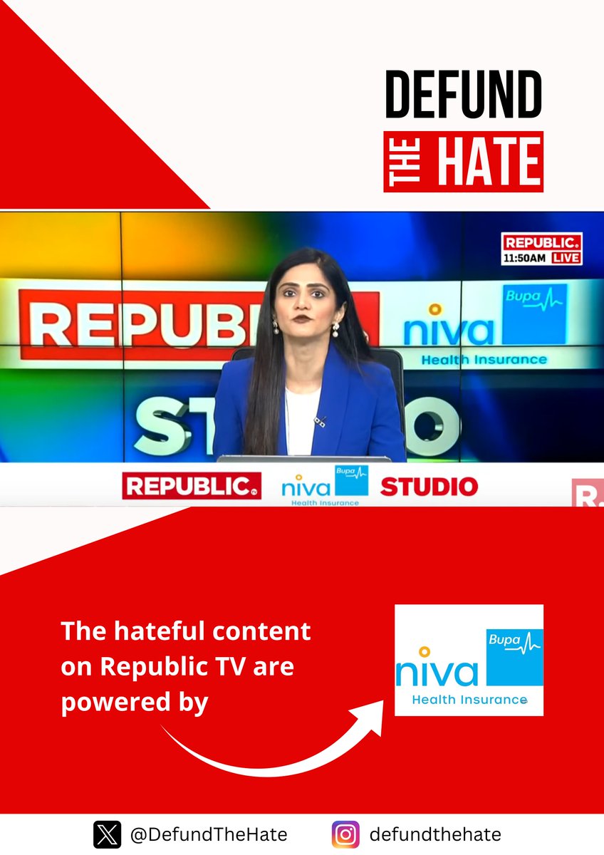 @Niva_Bupa sponsors the divisive Republic TV channel, contributing to the toxic environment in the country by financially supporting a biased news outlet