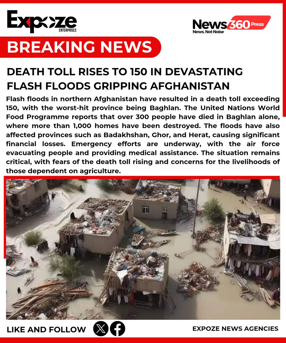#BREAKING: Death Toll Rises to 150 in Devastating Flash Floods Gripping Afghanistan

#AfghanistanFloods #DevastatingFloods #FlashFloods #NaturalDisaster #EmergencyResponse #RescueEfforts #HumanitarianCrisis #DisasterRelief #ClimateChange #FloodVictims #PrayersForAfghanistan #Supp